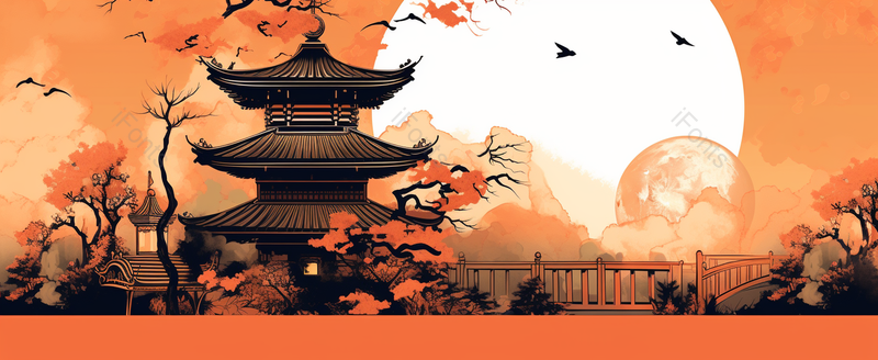 古代建筑塔夕阳山水中国自然国潮风景树林古典风格湖泊水墨插画,插画/手绘图,插画/手绘图库,插画/手绘图下载,插画/手绘